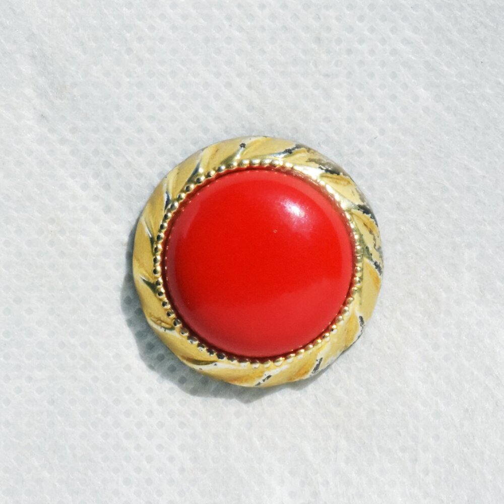 Handmade Red and Gold Ornate Pin Brooch Accessory